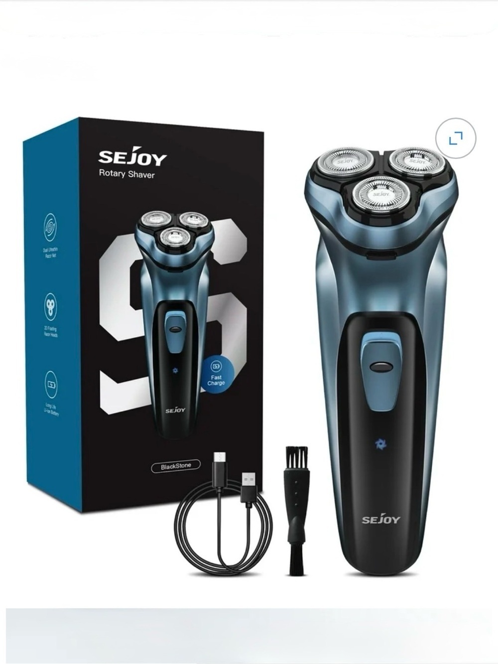 SEJOY BlackStone Men's 3-Head Rotary Facial Shaver, Washable, USB Fast Charge